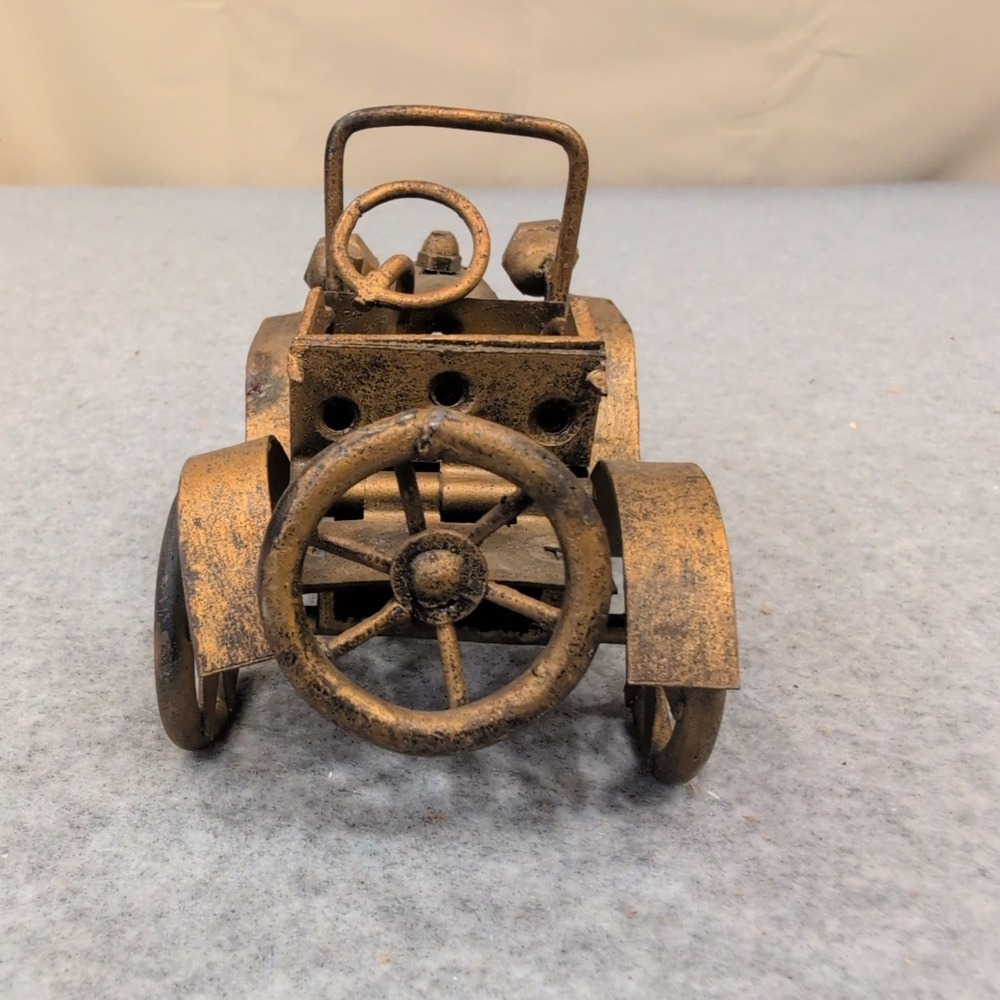 Vintage Style Metal Horseless Carriage Miniature Model Gold Tone Decor - Picture 6 of 7